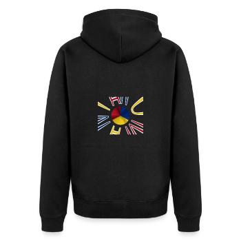 Rumänien Flagge Bukarest - Unisex Premium Bio Zip Hoodie - Schwarz - Hinten - Nico (187cm)