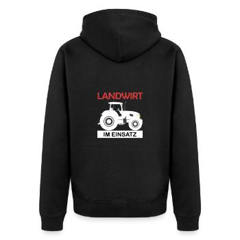 Landwirt im Einsatz Bauer Lustiger Spruch Natur - Unisex Premium Bio Zip Hoodie - Schwarz - Hinten - Nico (187cm)