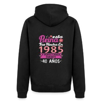 40 Jahre Geburtstagsgeschenk Frau aus dem Jahr 1985 - Unisex Premium Bio Zip Hoodie - Schwarz - Hinten - Nico (187cm)