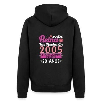 20 Jahre Geburtstagsgeschenk Frau aus dem Jahr 2005 - Unisex Premium Bio Zip Hoodie - Schwarz - Hinten - Nico (187cm)