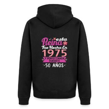 50 Jahre Geburtstagsgeschenk Frau aus dem Jahr 1975 - Unisex Premium Bio Zip Hoodie - Schwarz - Hinten - Nico (187cm)
