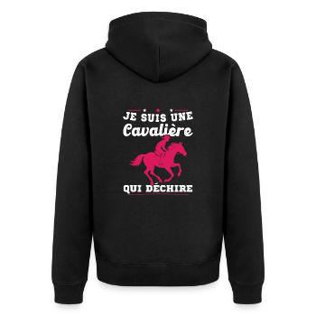 Ich bin ein Reiter, der Geschenke zerreißt - Unisex Premium Bio Zip Hoodie - Schwarz - Hinten - Nico (187cm)