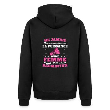 Die Kraft einer Frau, die Badminton spielt - Unisex Premium Bio Zip Hoodie - Schwarz - Hinten - Nico (187cm)