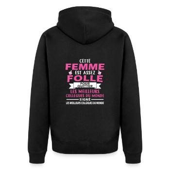 Mad Woman verlässt Kollegen - Unisex Premium Bio Zip Hoodie - Schwarz - Hinten - Nico (187cm)