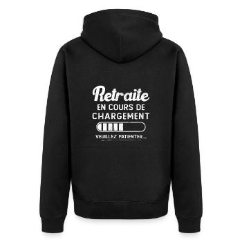 Retreat wird geladen, bitte warten - Unisex Premium Bio Zip Hoodie - Schwarz - Hinten - Nico (187cm)