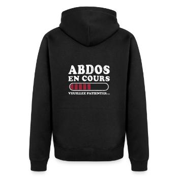 Abs in progress please wait - Unisex Premium Organic Zip Hoodie - black - Back - Nico (187cm)