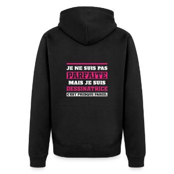 Nicht perfekt, aber ich bin ein Cartoonist - Unisex Premium Bio Zip Hoodie - Schwarz - Hinten - Nico (187cm)