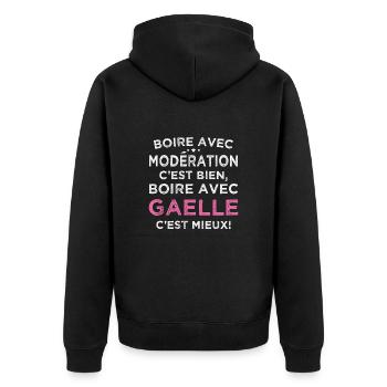 Super Gaelle humorous aperitif drinking with Gaelle - Unisex Premium Organic Zip Hoodie - black - Back - Nico (187cm)