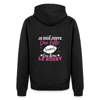 Je suis juste une fille qui aime le rugby - Veste à capuche bio Premium Unisexe - noir - Dos - Nico (187cm)