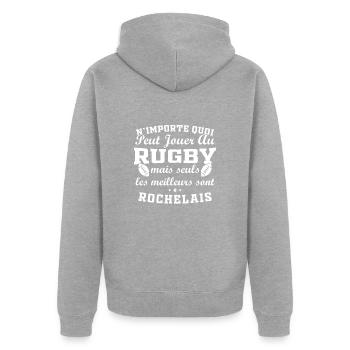 Rugby La Rochelle Fanclub Rugby - Unisex Premium Bio Zip Hoodie - Grau meliert - Hinten - Nico (187cm)