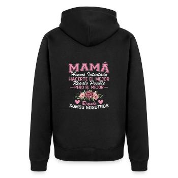 Mom but the best gift is us - Unisex Premium Organic Zip Hoodie - black - Back - Nico (187cm)