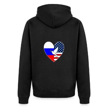 États-Unis, Russie, Drapeau, Cœur, Colombe de la Paix, Ukraine - Veste à capuche bio Premium Unisexe - noir - Dos - Nico (187cm)