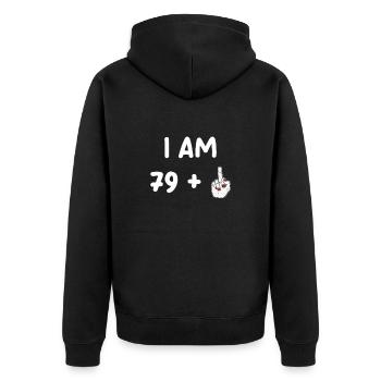 80e anniversaire pour Funny Woman - Veste à capuche bio Premium Unisexe - noir - Dos - Nico (187cm)