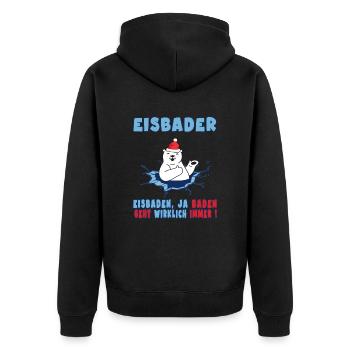 eisbaden eiskalt eisbadesaison kneipp kryotherapie - Unisex Premium Bio Zip Hoodie - Schwarz - Hinten - Nico (187cm)