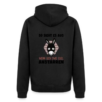 Esel starrt Esel an Esel-Spruch für kluge Köpfe - Unisex Premium Bio Zip Hoodie - Schwarz - Hinten - Nico (187cm)