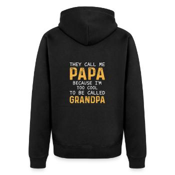 Sie nennen mich Papa, weil ich zu cool bin, um Grandp zu sein - Unisex Premium Bio Zip Hoodie - Schwarz - Hinten - Nico (187cm)