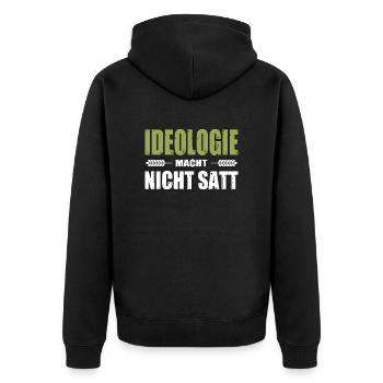 Bauernprotest Landwirt Ideologie Macht Nicht Satt - Unisex Premium Bio Zip Hoodie - Schwarz - Hinten - Nico (187cm)