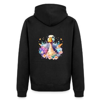 Blumige Gans - Unisex Premium Bio Zip Hoodie - Schwarz - Hinten - Nico (187cm)