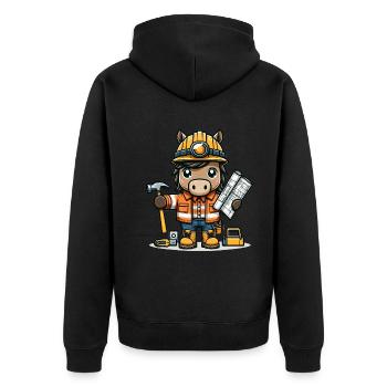 Cute Horse Construction Worker - Unisex Premium Bio Zip Hoodie - Schwarz - Hinten - Nico (187cm)