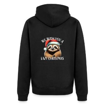 Weihnachtsfaultier We wish you a Lazy Christmas - Unisex Premium Bio Zip Hoodie - Schwarz - Hinten - Nico (187cm)