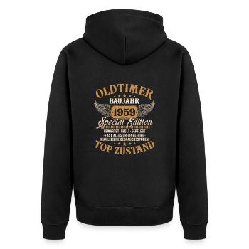 Oldtimer Baujahr 1959 Jahrgang Geburtstag Geschenk - Unisex Premium Bio Zip Hoodie - Schwarz - Hinten - Nico (187cm)