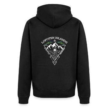 Lofoten Islands - Norway - Unisex Premium Bio Zip Hoodie - Schwarz - Hinten - Nico (187cm)