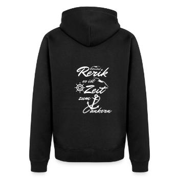 Rerik-es ist Zeit zum ankern - Unisex Premium Bio Zip Hoodie - Schwarz - Hinten - Nico (187cm)