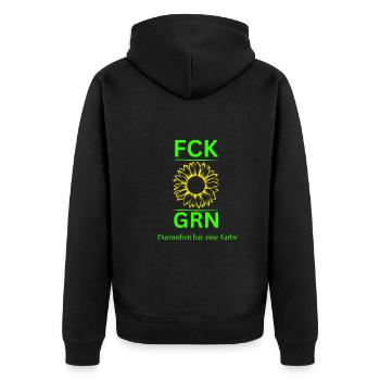 FCK GRN-Anti Grüne-Dummheit hat eine Farbe - Unisex Premium Bio Zip Hoodie - Schwarz - Hinten - Nico (187cm)