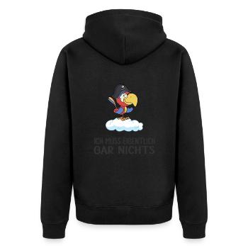 sprechender Papagei Pirat muss gar nichts - Unisex Premium Bio Zip Hoodie - Schwarz - Hinten - Nico (187cm)