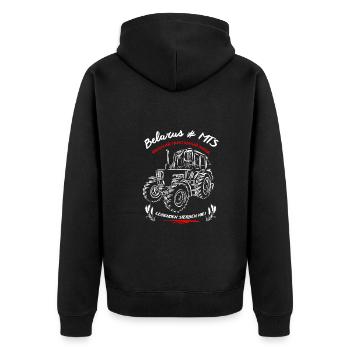 Belarus MTS / Legenden sterben nie. Ostalgie - Unisex Premium Bio Zip Hoodie - Schwarz - Hinten - Nico (187cm)