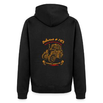 Belarus MTS / Legenden sterben nie. Ostalgie - Unisex Premium Bio Zip Hoodie - Schwarz - Hinten - Nico (187cm)