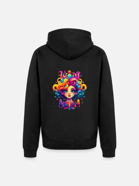 Bunte Cartoon Mädchen - Unisex Premium Bio Zip Hoodie - Schwarz