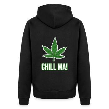 Hanfblatt Chill ma Cannabis Kiffen - Unisex Premium Bio Zip Hoodie - Schwarz - Hinten - Nico (187cm)