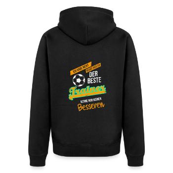 Fußball Bester Trainer Sprüche - Unisex Premium Bio Zip Hoodie - Schwarz - Hinten - Nico (187cm)