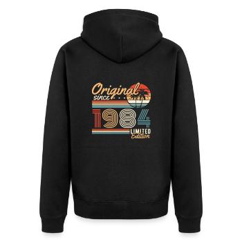 Original 1984 Jahrgang Vintage Retro Geburtstag - Unisex Premium Bio Zip Hoodie - Schwarz - Hinten - Nico (187cm)