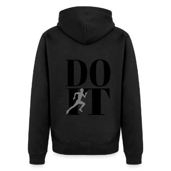 Do It Sport Fitness Cardio Laufen Joggen - Unisex Premium Bio Zip Hoodie - Schwarz - Hinten - Nico (187cm)