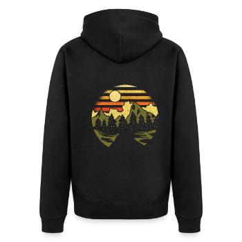 Wandern Hiker Outdoor Camping Natur Wald Retro - Unisex Premium Bio Zip Hoodie - Schwarz - Hinten - Nico (187cm)