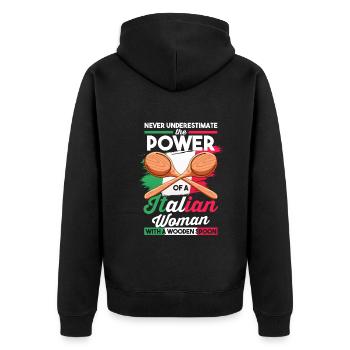 Chef | Unterschätze Niemals Die Macht Einer - Unisex Premium Bio Zip Hoodie - Schwarz - Hinten - Nico (187cm)