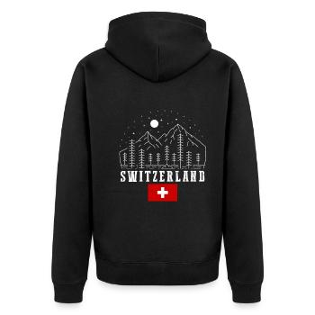 Schweiz Flagge | Schweizer Berge - Unisex Premium Bio Zip Hoodie - Schwarz - Hinten - Nico (187cm)