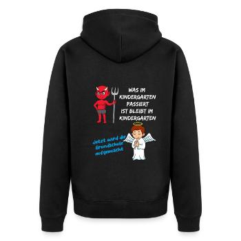 Schulanfang Einschulung 1 Klasse Grundschule - Unisex Premium Bio Zip Hoodie - Schwarz - Hinten - Nico (187cm)
