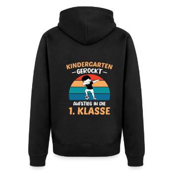 Schulanfang Einschulung 1 Klasse Grundschule - Unisex Premium Bio Zip Hoodie - Schwarz - Hinten - Nico (187cm)
