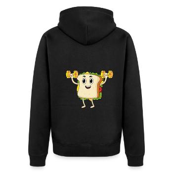 Fitnessstudio Muskeltraining Fitness Sandwich - Unisex Premium Bio Zip Hoodie - Schwarz - Hinten - Nico (187cm)