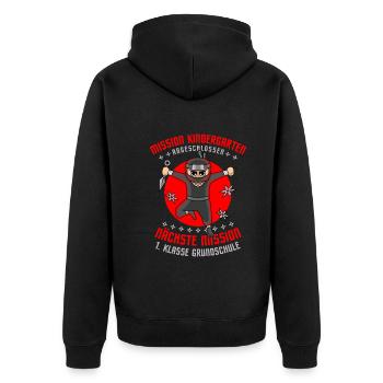 Schulanfang Einschulung 1 Klasse Grundschule - Unisex Premium Bio Zip Hoodie - Schwarz - Hinten - Nico (187cm)