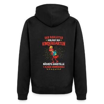 Schulanfang Einschulung 1 Klasse Grundschule - Unisex Premium Bio Zip Hoodie - Schwarz - Hinten - Nico (187cm)