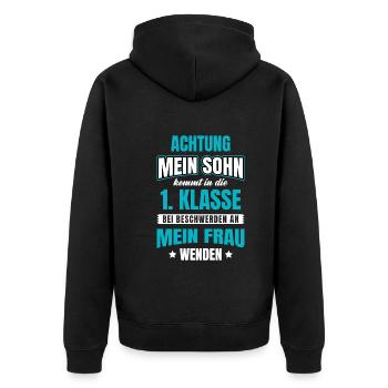 Schulanfang Einschulung 1 Klasse Grundschule - Unisex Premium Bio Zip Hoodie - Schwarz - Hinten - Nico (187cm)