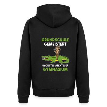 Grundschulabschluss Gymnasium Einschulung 5 Klasse - Unisex Premium Bio Zip Hoodie - Schwarz - Hinten - Nico (187cm)