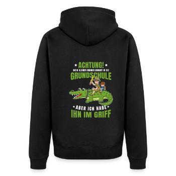 Schulanfang Einschulung 1 Klasse Grundschule - Unisex Premium Bio Zip Hoodie - Schwarz - Hinten - Nico (187cm)