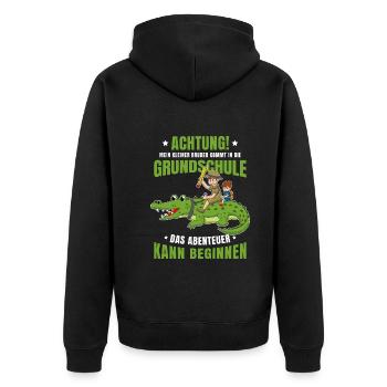 Schulanfang Einschulung 1 Klasse Grundschule - Unisex Premium Bio Zip Hoodie - Schwarz - Hinten - Nico (187cm)