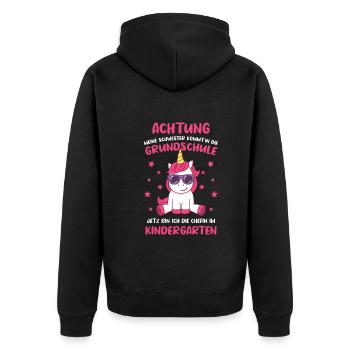 Schulanfang Einschulung 1 Klasse Grundschule - Unisex Premium Bio Zip Hoodie - Schwarz - Hinten - Nico (187cm)
