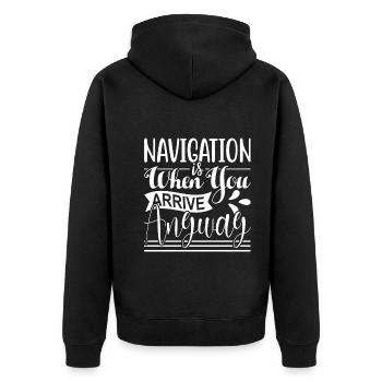 NAVIGATION IST WENN DU SOWIESO ANKOMMST - Unisex Premium Bio Zip Hoodie - Schwarz - Hinten - Nico (187cm)